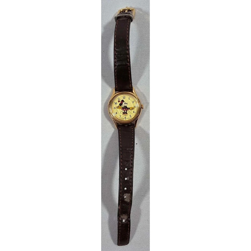 Vtg Lorus Disney Minnie Mouse Watch Womens 25mm Gold Tone V515-6080 Need Battery